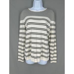 J Mclaughlin Sweater Womens Medium Green Striped Soft Stretch Nautical Classic